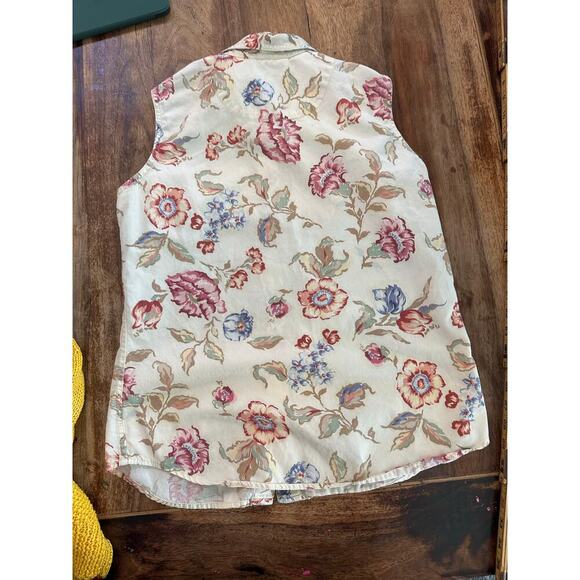 Vintage Liz Claiborne Floral Print Sleeveless Button Up Collar Shirt 10 Petite - Picture 6 of 7